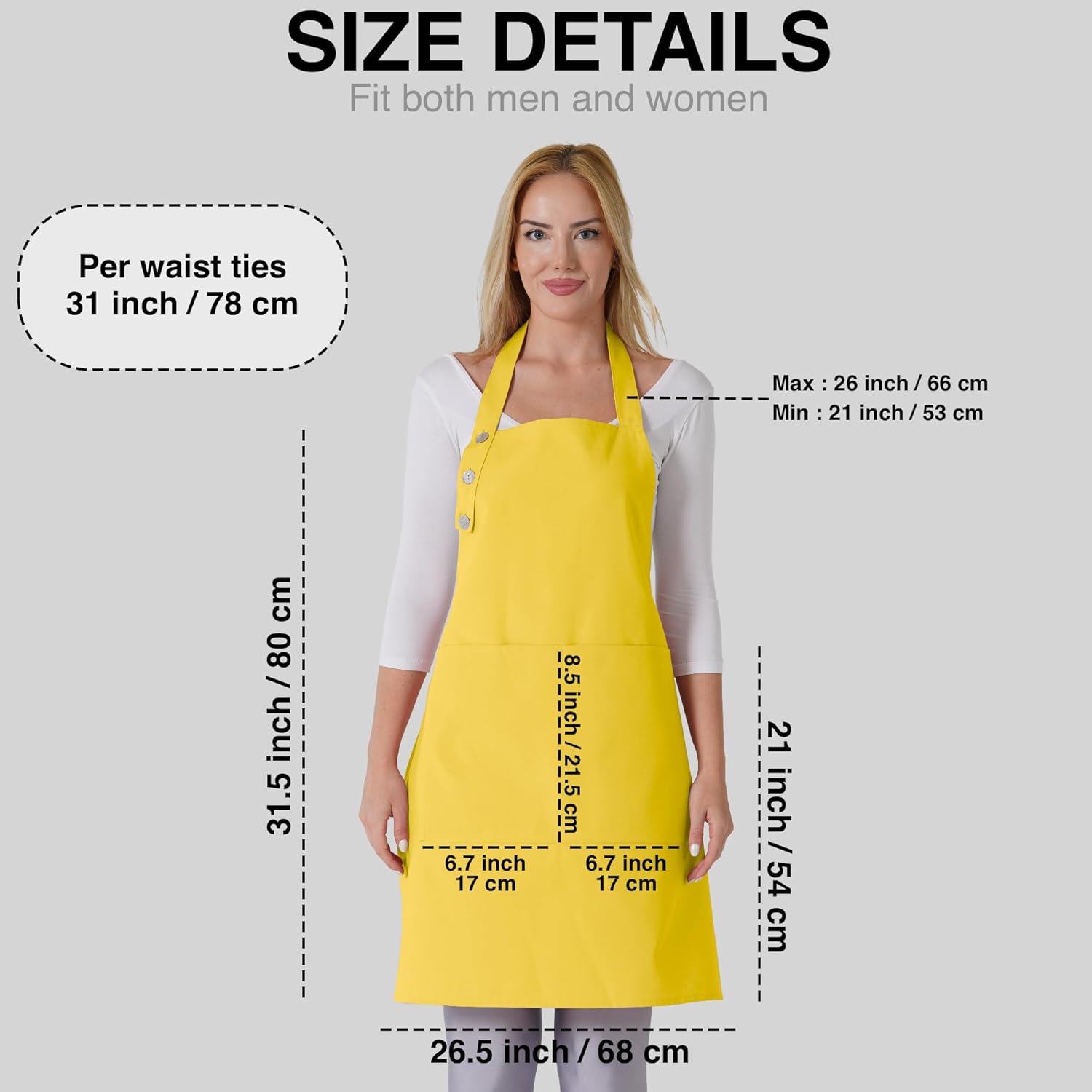 TOSHE Kitchen Apron Waterdrop Resistant Cotton Apron with adjustable Aprons for Women with Pockets 10 Color option Cooking Yellow Apron (Yellow) - Image 5