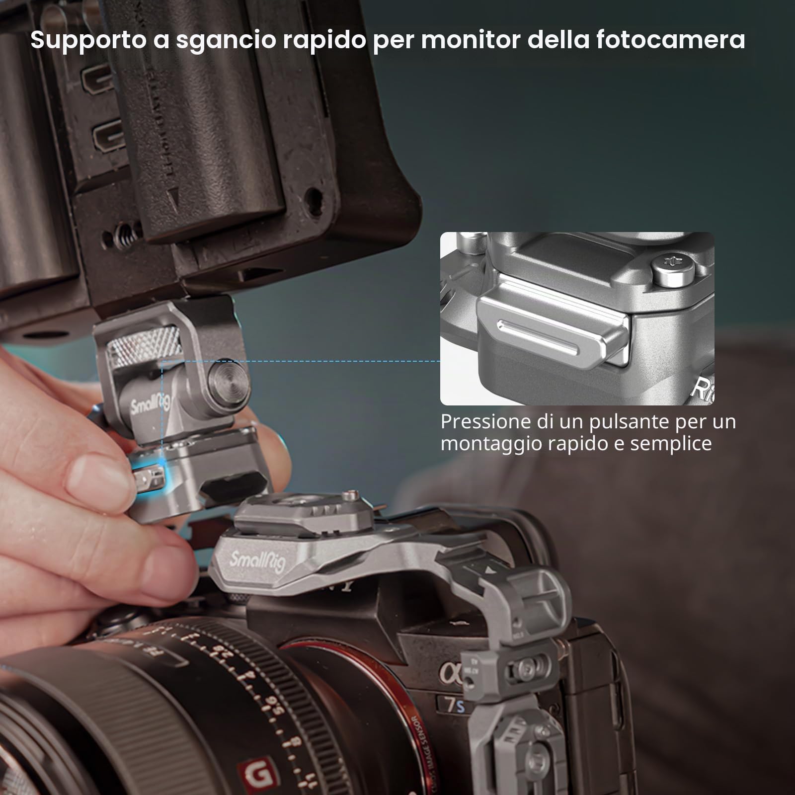 SMALLRIG Supporto per Monitor a Sgancio Rapido con Binario NATO, Supporto per Monitor da Campo, Girevole a 360° e Inclinazione a 160° Regolabile, Carico Utile Massimo 2,5 kg, HawkLock H21-4487