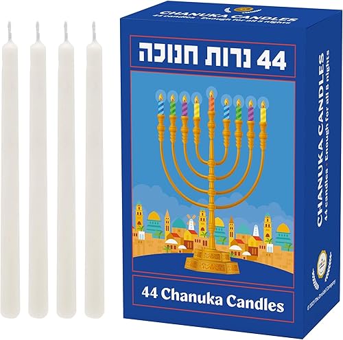 Velas de Janucá blancas de Janucá, velas de menorá, velas de Janucá 44 para las 8 noches de Janucá, fabricadas en Israel (paquete de 5)