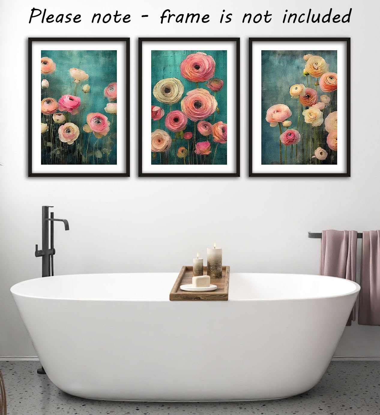Texture Style Brightly Coloured Ranunculus Flowers Wall Art Set of 3 Unframed Poster Prints, Botanical Plant Decor - Image 2