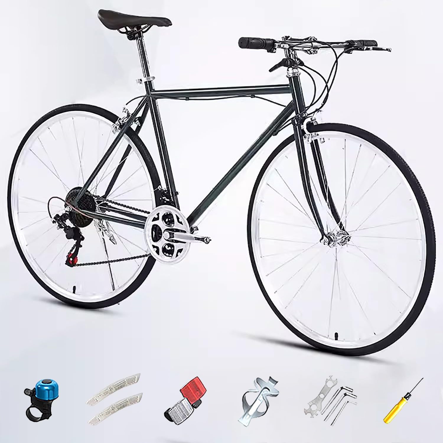 Bicicletta da strada 700C per Uomo Donna, Single Speed, Bici da Città da Pendolarismo con Freno a Morsetto, Telaio in Acciaio ad Alto Tenore di Carbonio