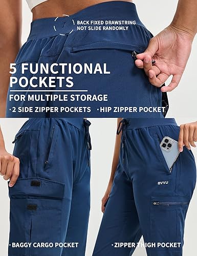 Miniatura 3 de BVVU Pantalones de senderismo para mujer, ligeros, de secado rápido, para viajes, exteriores, impermeables, con bolsillos con cremallera