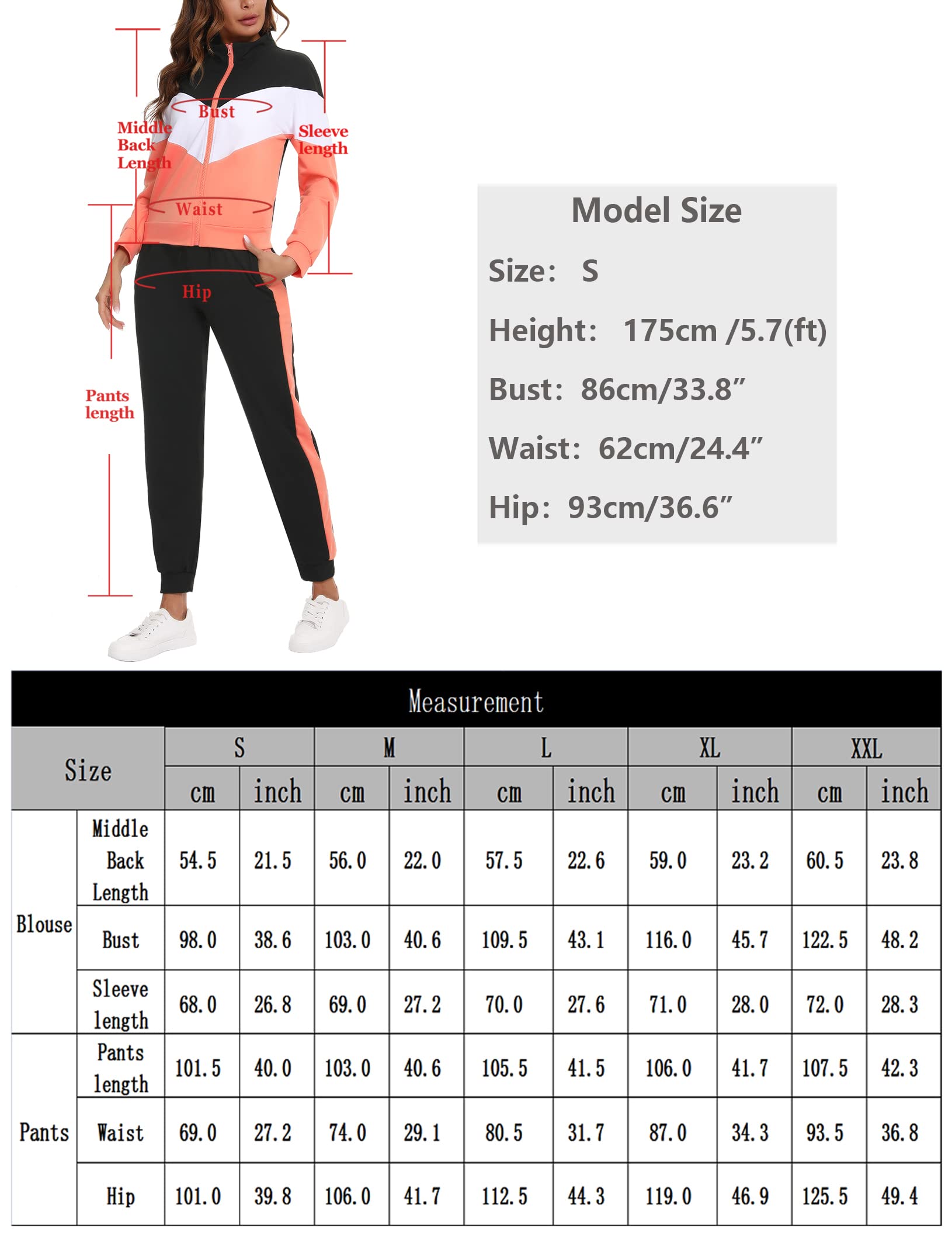 Marvmys Damski dres treningowy, 2-częściowy strój dresowy, z długim rękawem, zamek błyskawiczny, zestaw joggerów z kieszenią