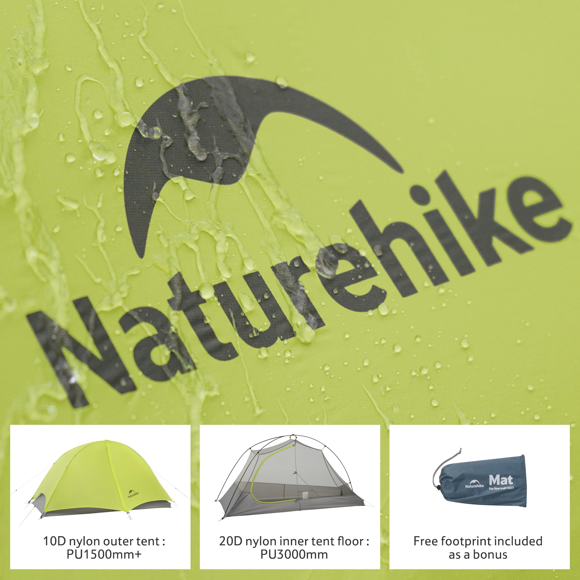 Naturehike Star Trails EXT Tenda da trekking ultraleggera per 1 persona, impermeabile, per avventura, design compatto e adatto per auto