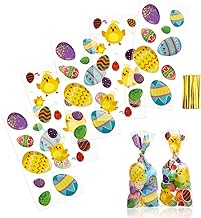 LIHAO Pack of 100 Easter Gift Bags in Cellophane, Transparent Bags for Food Biscuits