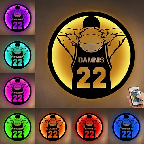 Letrero de metal personalizado para jugador de baloncesto con luz LED, nombre y número personalizados, arte de pared de baloncesto, decoración del disponible en Yaxa Peru