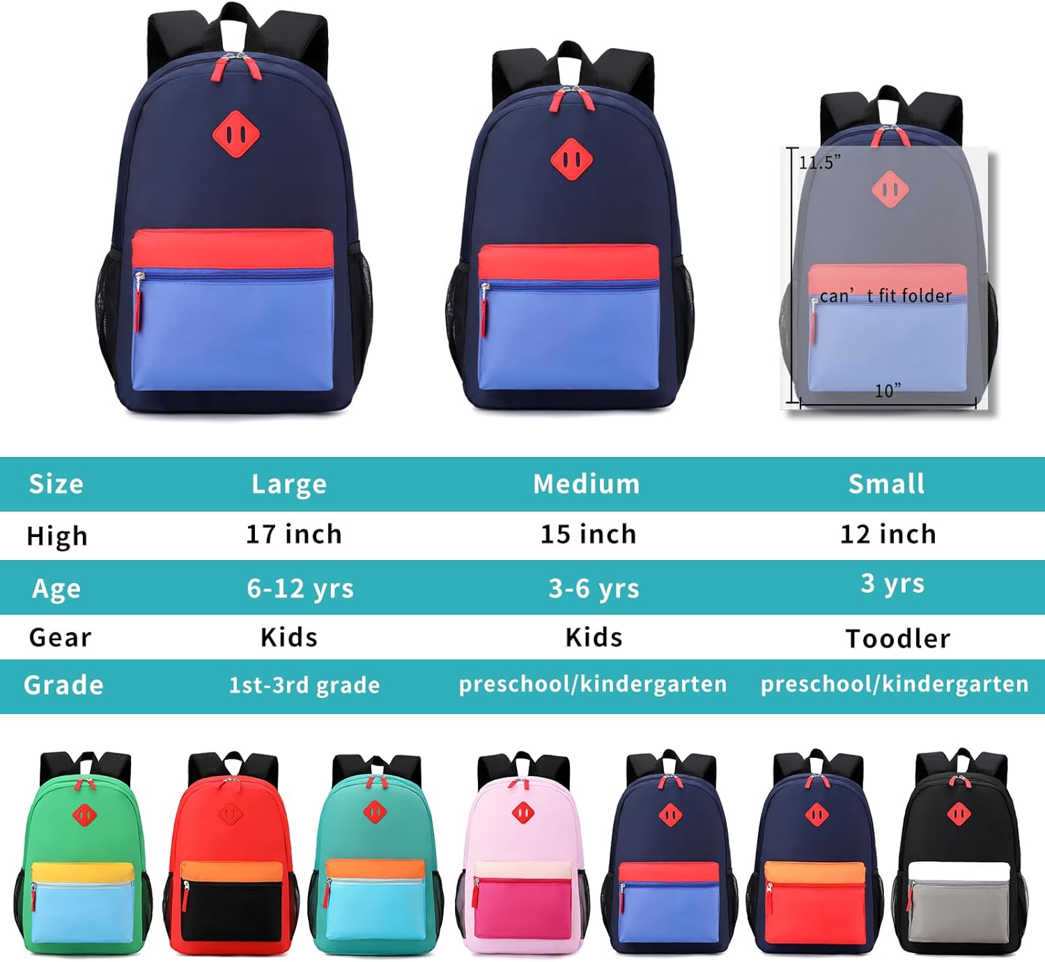 Toddler Backpack, Preschool Backpack for Kids Boys and Girls Kindergarten Preschool Bookbag with Chest Buckle 3-6Years (Navy Blue, Medium-15inch) - Image 5