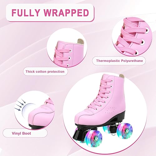 Miniatura 3 de Jessie - Patines de cuero para mujer, para exteriores e interiores, cuatro ruedas ajustables, patines de primera clase para mujer, hombre, niños