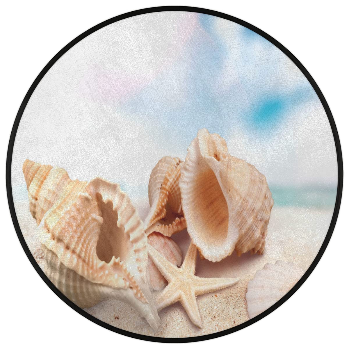 TropicalLife Muszla rozgwiazda plaża okrągły dywanik 160 cm muszla koło dywaniki do pokoju domu wewnątrz antypoślizgowa podłoga wewnętrzna duża mata dywan