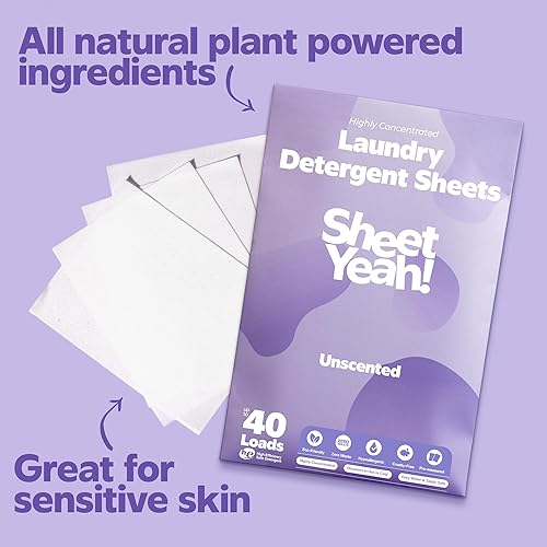 Miniatura 6 de Sábanas para lavar, altamente concentradas, ecológicas, hipoalergénicas, suaves con la piel, sin perfume, 20 hojas (40 cargas estándar)