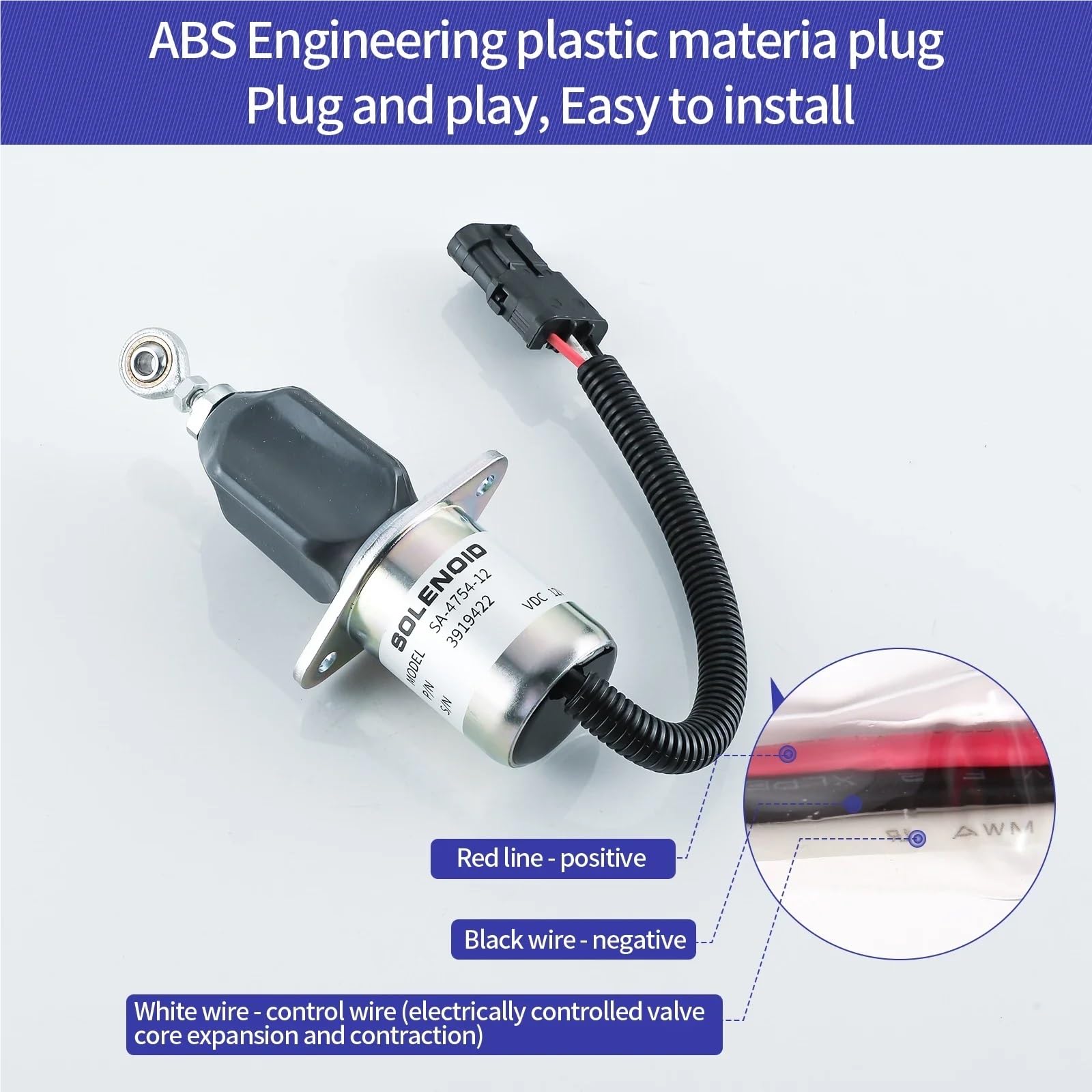 Válvula de Cierre Solenoide de corte de combustible 3919422 129953-77803 SA4754-12 24022035 3931570 Compatible con Cummins Compatible con Ford Solenoide