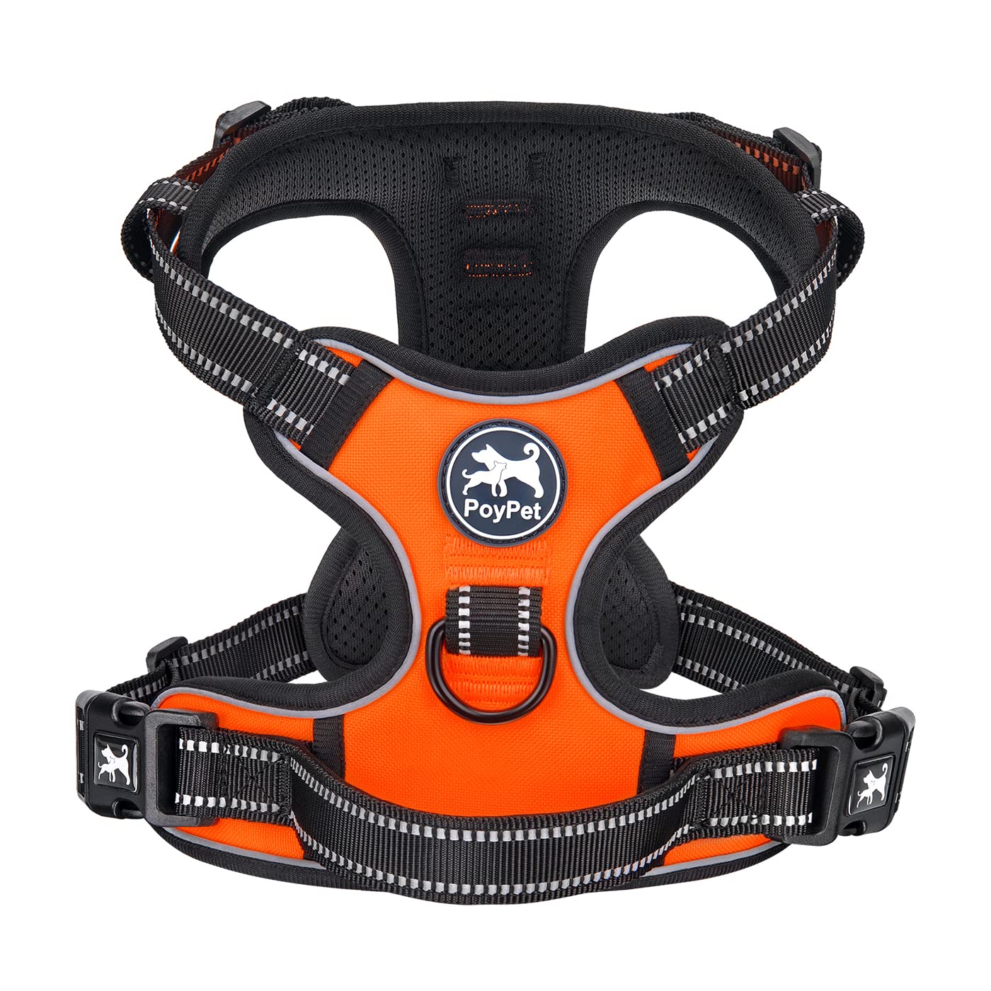 PoyPet No Pull Hundegeschirr, reflektierendes Westengeschirr mit 2 Leinenbefestigungen und einfachem Steuergriff für kleine mittelgroße Hunde (Orange, M (1er Pack))