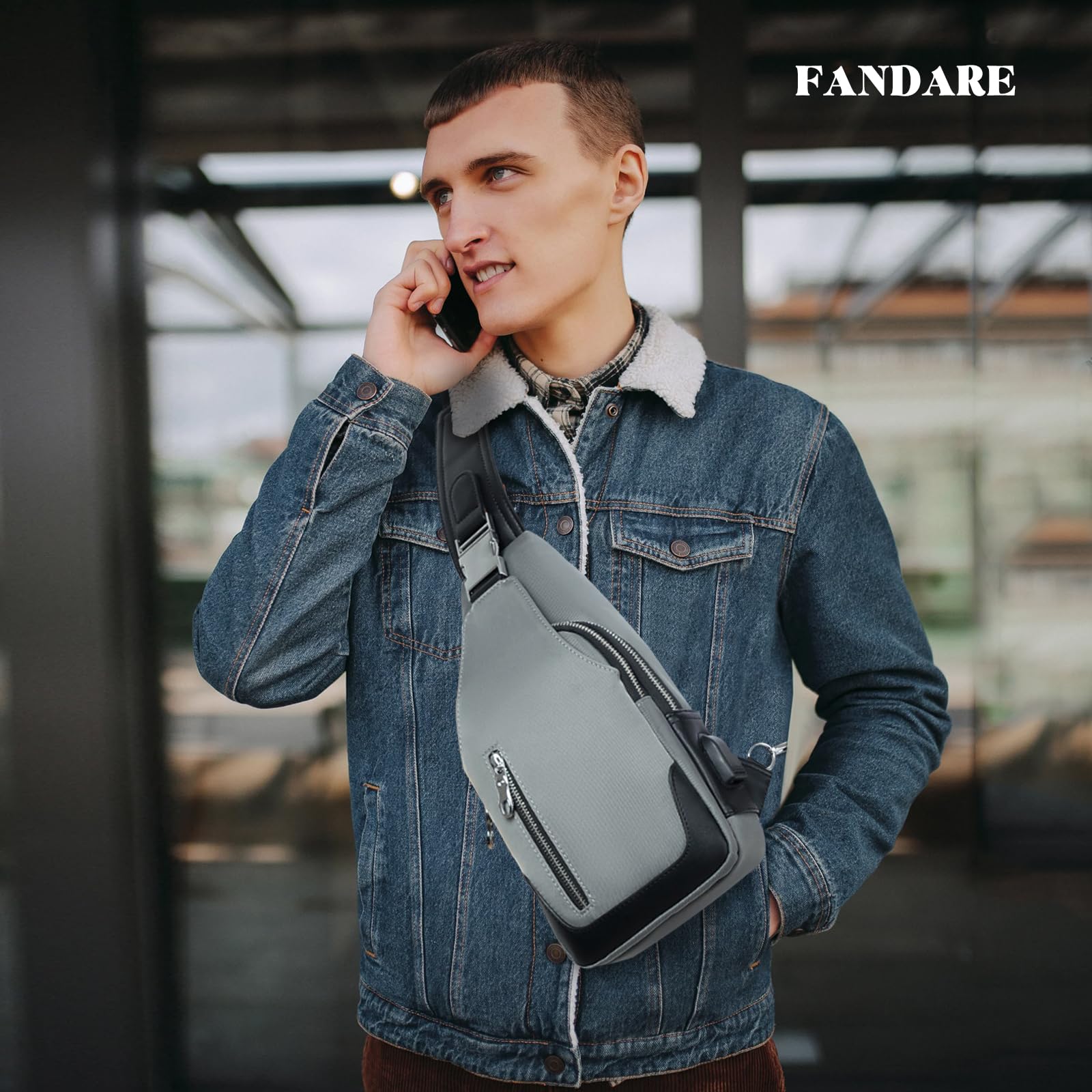 FANDARE Nuovo Monospalla Uomo Zaino Monospalla Borsello da Uomo con USB Borsa a Tracolla Borsa Sportiva Sling Bag,Treeking/Ciclismo/Viggio