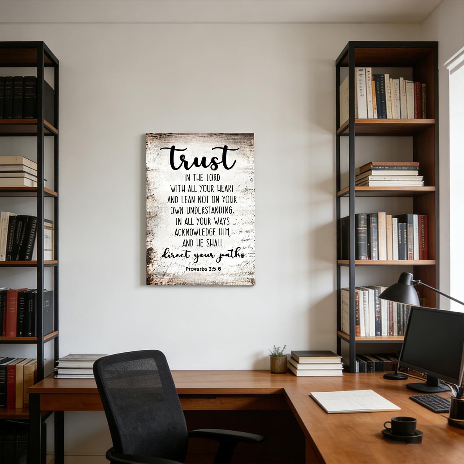 Proverbs 3:5-6 Trust in the Lord with All Your Heart Canvas Wall Art Christian Bible Scripture Poster Print Artwork for Office Church Living Room Bedroom 16x24 in