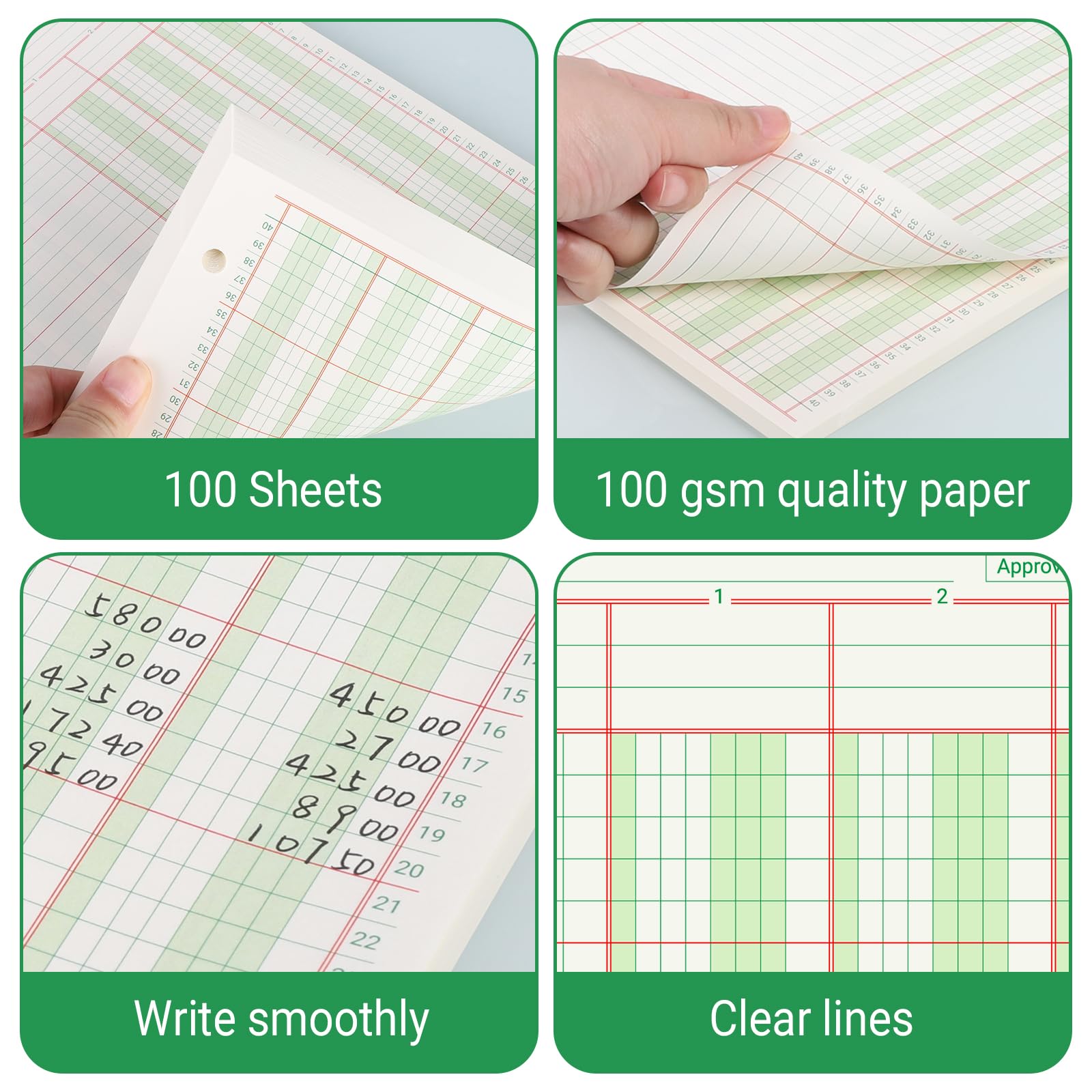 Lot de 100 feuilles de papier comptable avec 3 classeurs à anneaux et onglets mensuels, blocs d'analyse colonnaires à 3 colonnes, carnet de comptabilité rechargeable (21,6 x 27,9 cm)