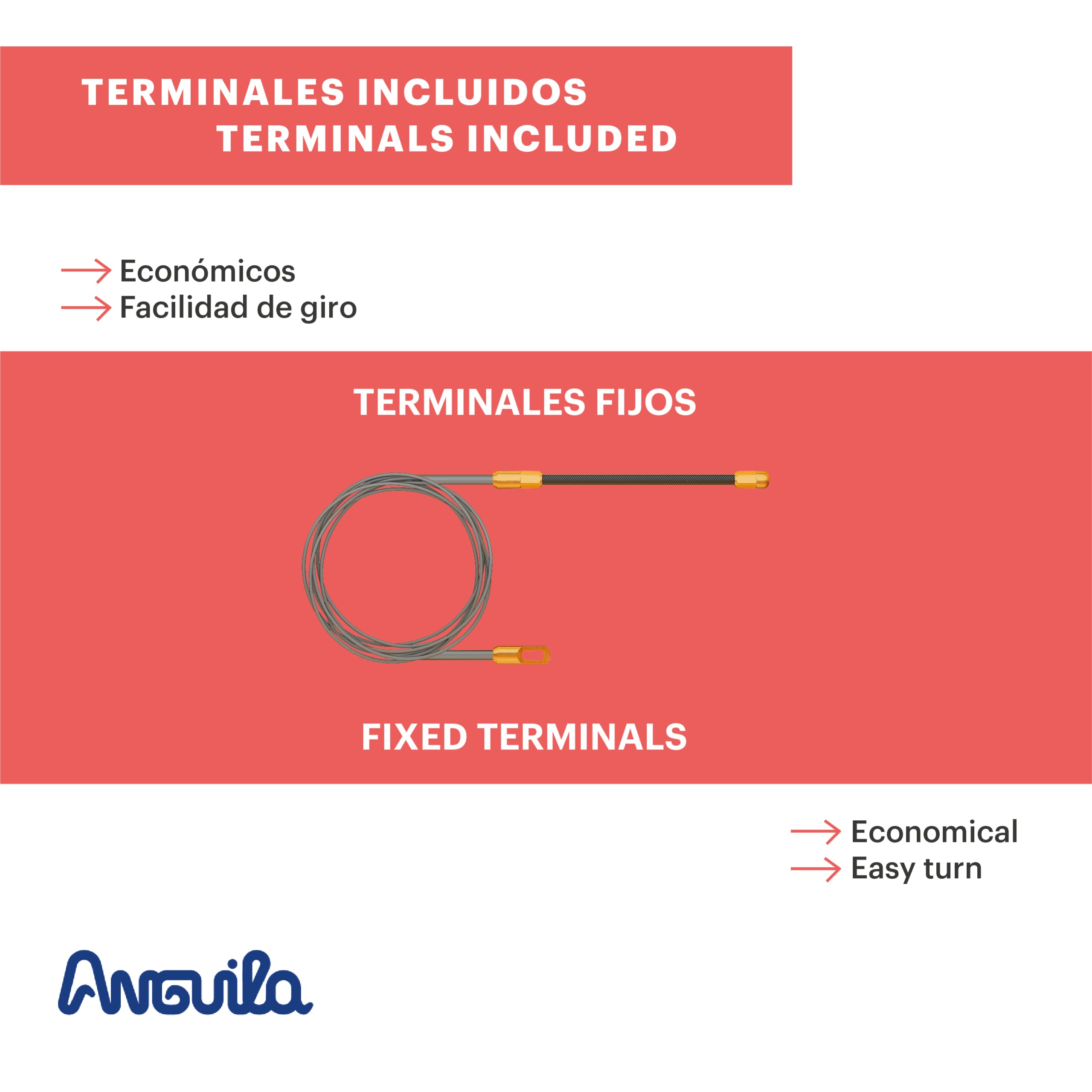 Anguila | Guía Pasacables | Terminales Fijos | Monofilamento | Nylon | Color Blanco | Diámetro 3mm| 5 Metros