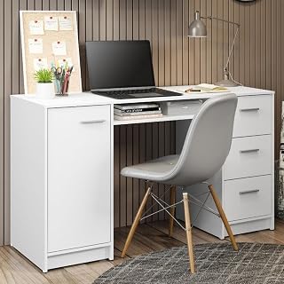 Escrivaninha Mesa para Computador Madesa Alaska 3 Gavetas 1 Porta - Branco