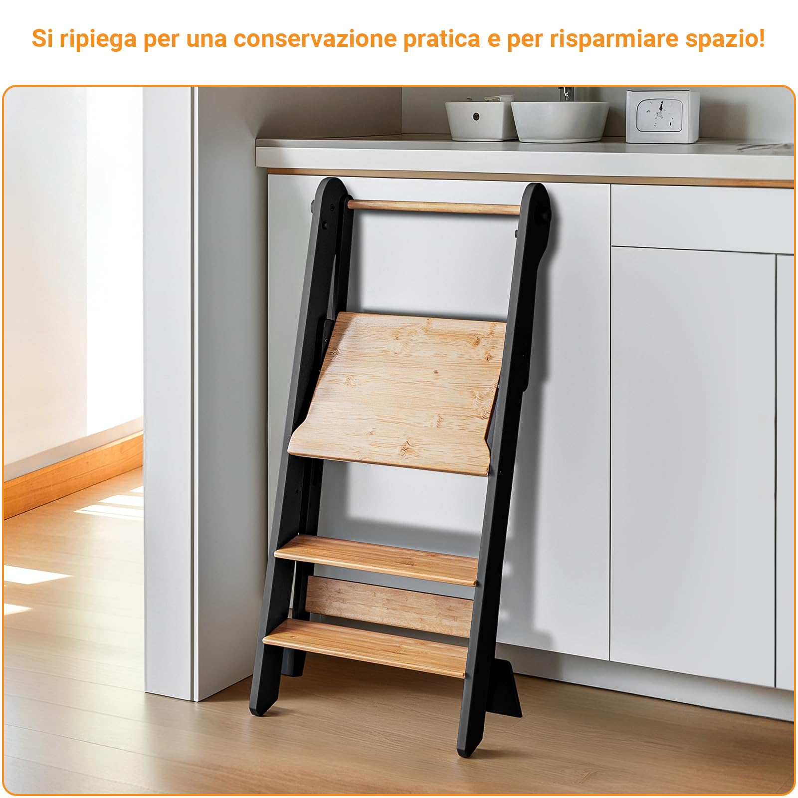 COSYLAND Torre Educativa Pieghevole, L, Nero e Naturale Classico