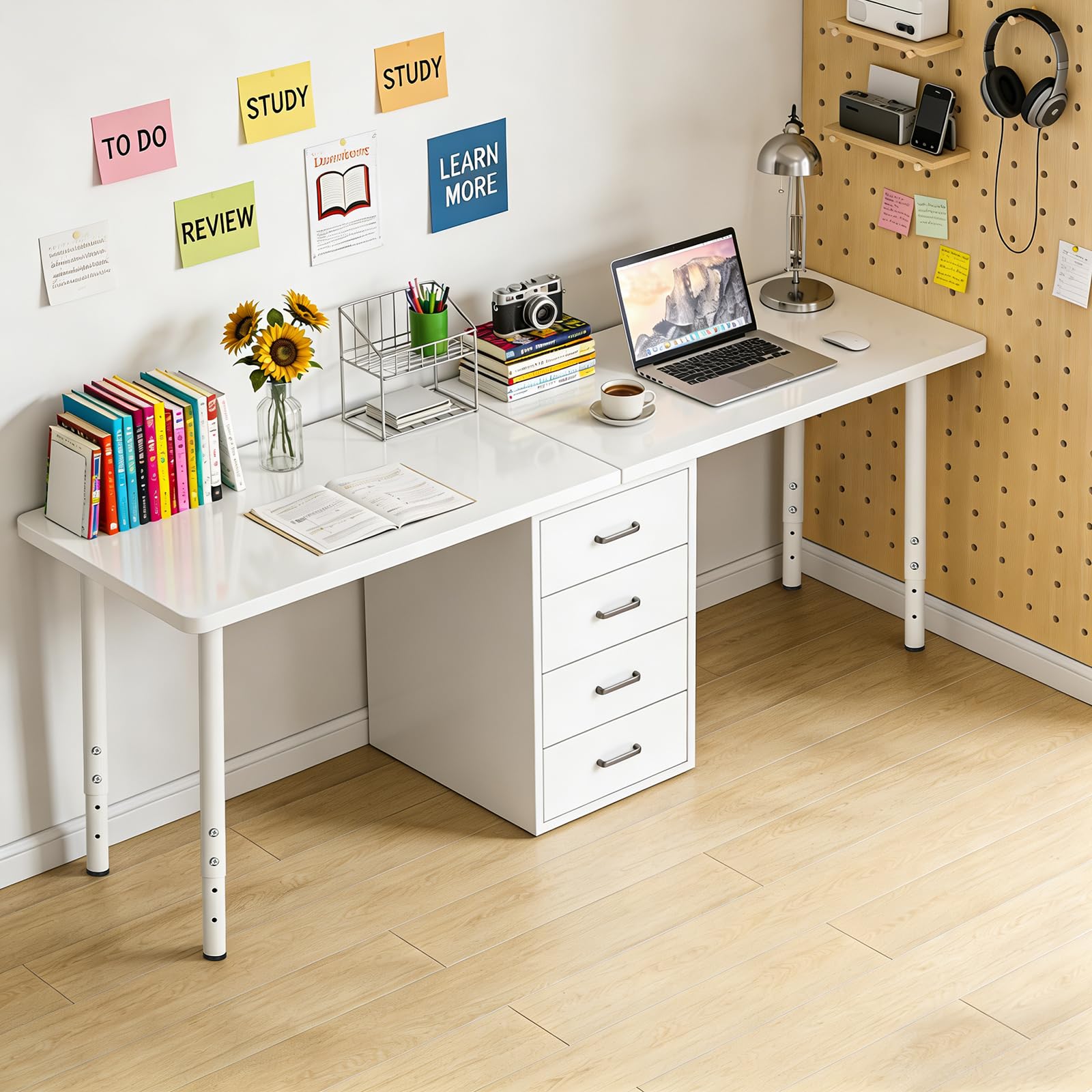 QLLY Runde Tischbeine Metall Weiß 4 Stück Ø50mm Schreibtischbeine Höhenverstellbar 60-100cm Möbelfüße Heavy Duty Metall Tischbeine für Home Office Schreibtisch (4, Weiß)