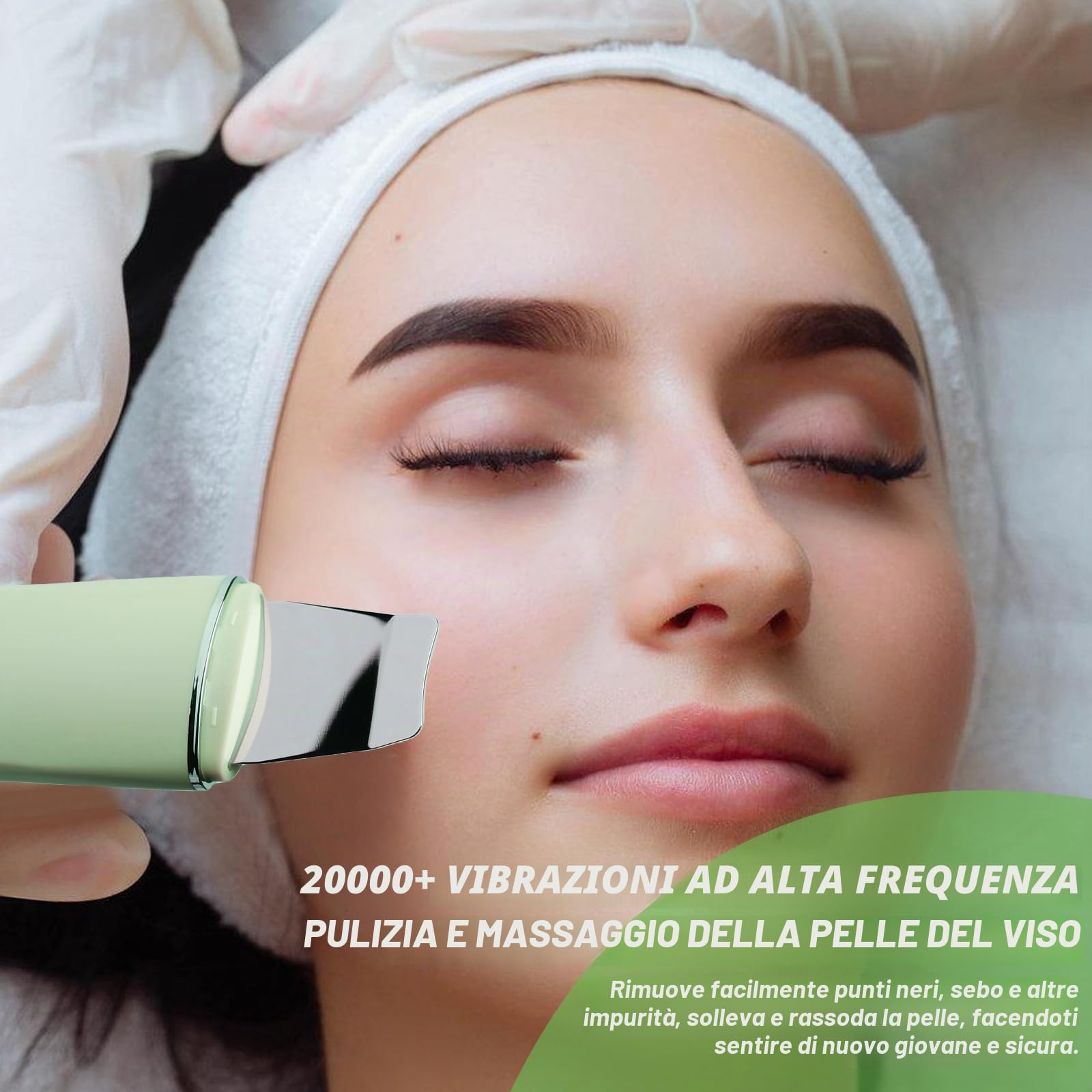 Skin Scrubber - Dispositivo esfoliante ad ultrasuoni, Face Skin Spatula, ricarica TypeC, detergente per pori (verde)
