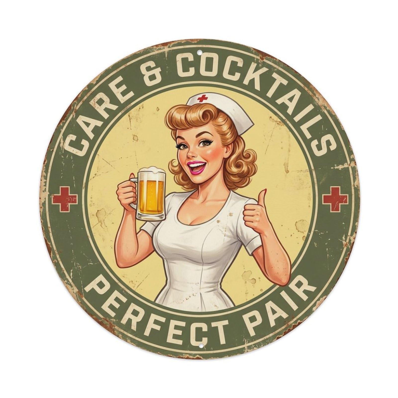 Care And Cocktails Perfect Pair Beer Mug Humor Metal Tin Sign