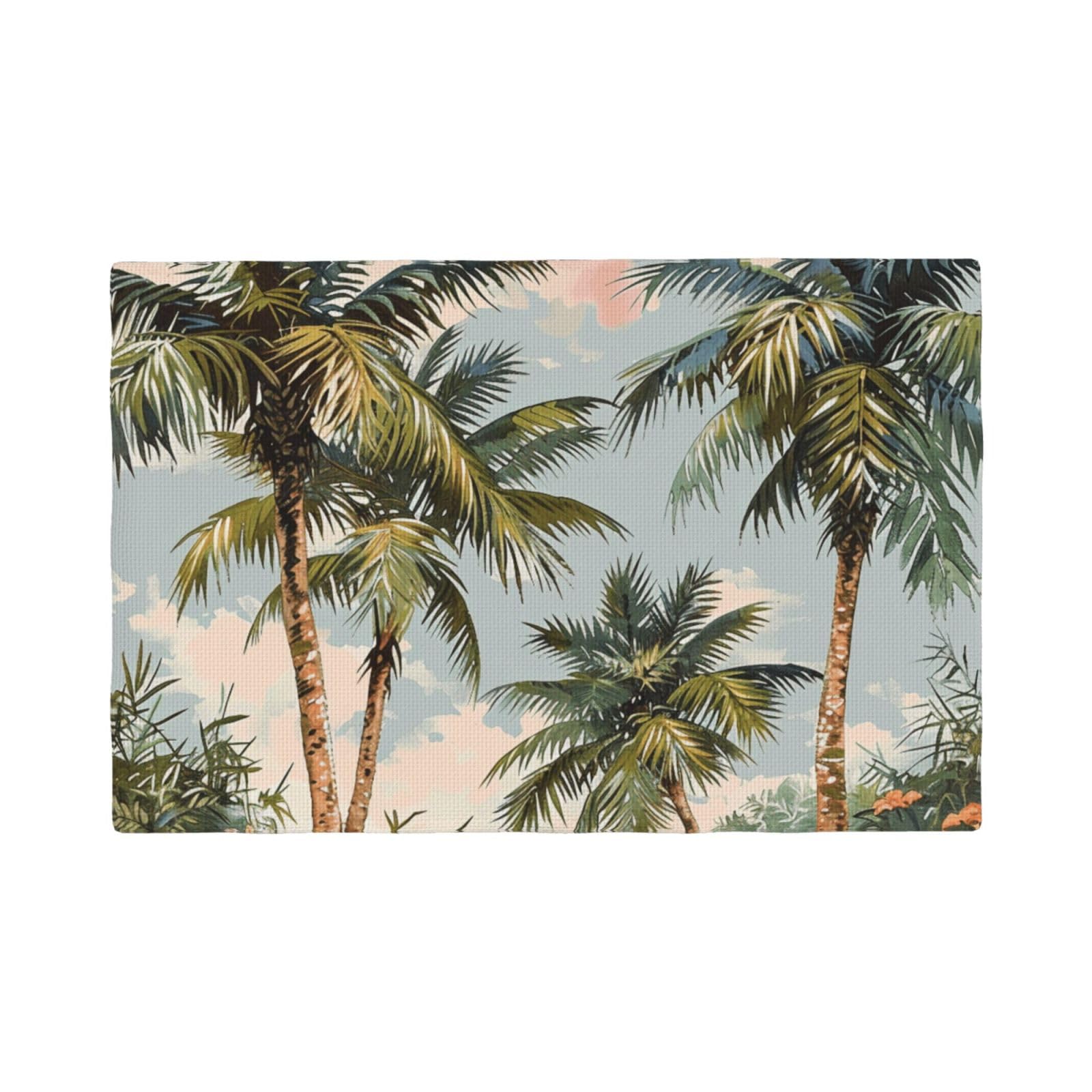 Tropical Palm Trees Print Placemats Set, Heat Resistant Washable Placemat 12x18in Table Mats for Party Kitchen Dining Table Decoration Indoor Outdoor, Six Piece