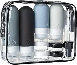 Kit de Frascos de Viagem, 17 Itens, Silicone e Plástico, com Necessaire Transparente, 60ml e 90ml (Negro)