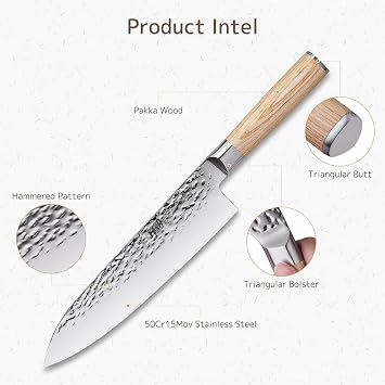 7PCS Kitchen Knife Set, with Wooden Magnetic Knife Holder, Elegant Japanese Chef Knives Set, Sharp Stainless Steel Blade, Pakka Wood Handle, for Daily Cooking (Michelia Series)