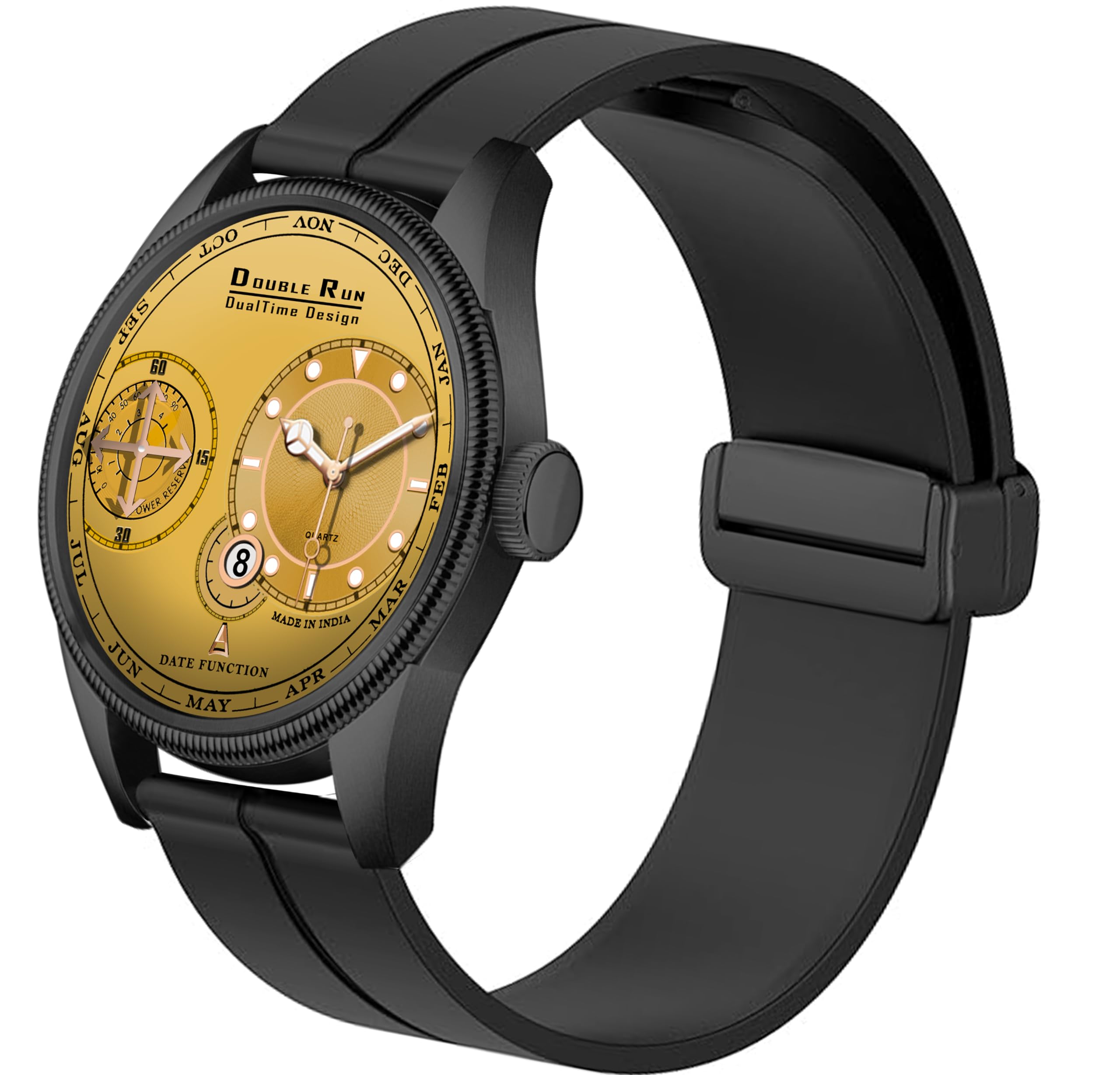 Chonograph Date Display Radium Dial Analoge Silicone Magnetic Belt Watch for Men, Series B-180-00