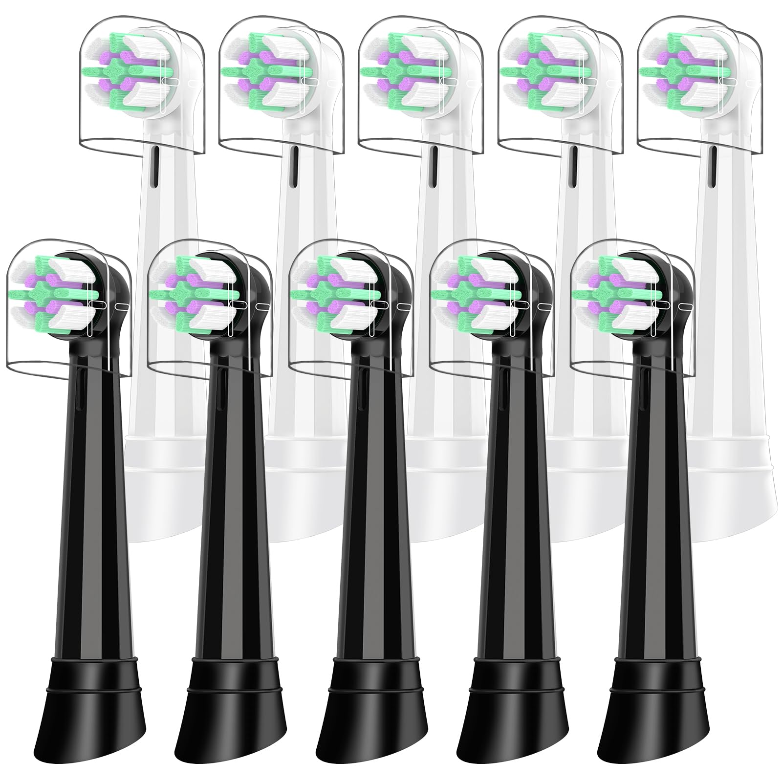 10 Pcs Replacement Toothbrush Heads Compatible with Oral B iO, Brush Heads Compatible with Oral B iO 3/4/5/6/7/8/9/10 Series Electric Toothbrushes（Black+White）