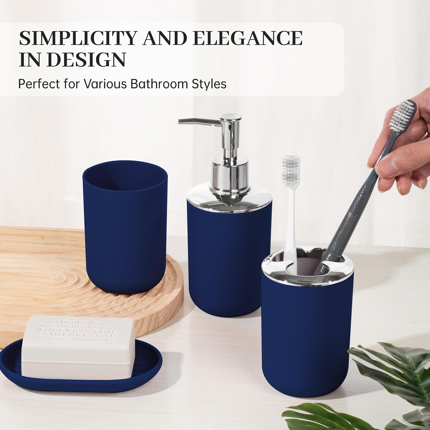 RRM Bathroom Accessory Set, 4 Pcs Blue Plastic Bathroom Set