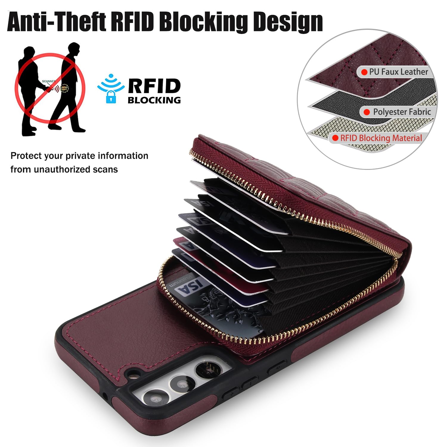 Custodia per Samsung Galaxy S22 Plus S22+5G 2 in 1 Custodia a portafoglio magnetica con pellicola protettiva per lo schermo, tracolla con blocco RFID, porta carte di credito S22+5G S22plus 22S + S 22