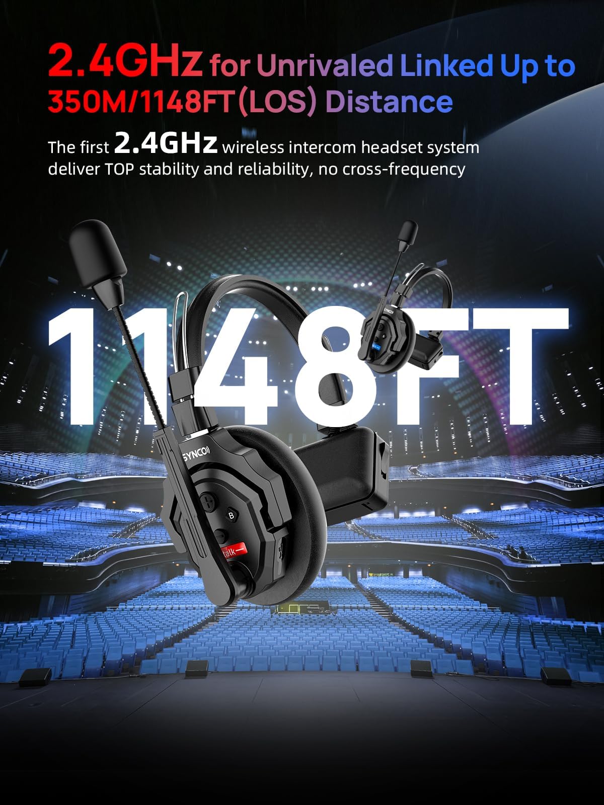 SYNCO XTALK X2 Wireless Intercom Headset with 350M Range