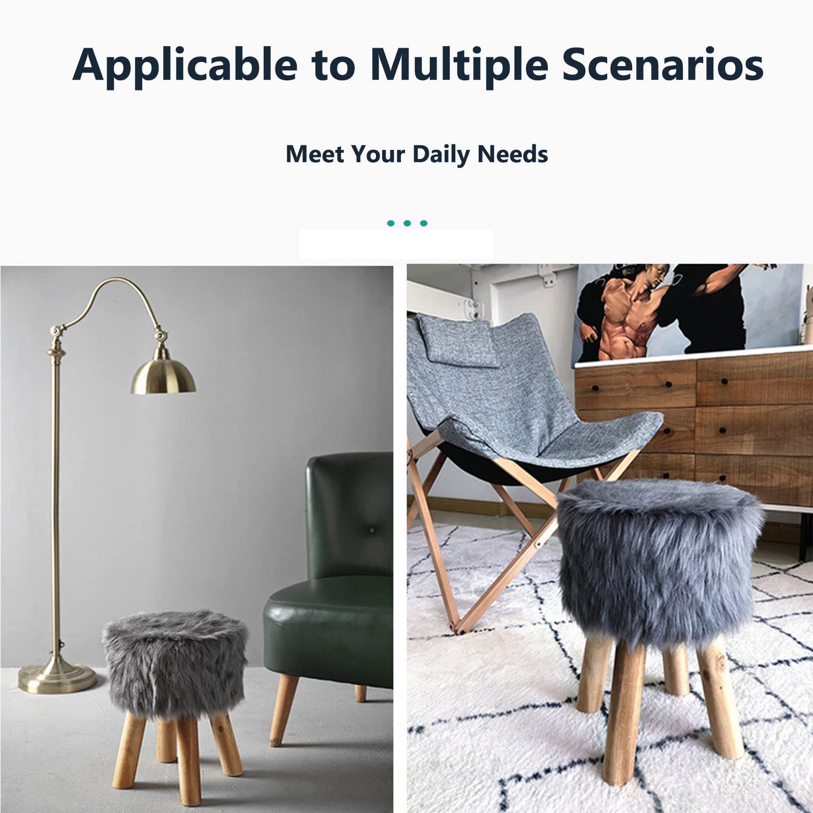 Sgabello In Finta Pelliccia Bianco - Pouf Per Trucco, Camera O Poggiapiedi - Foto 7