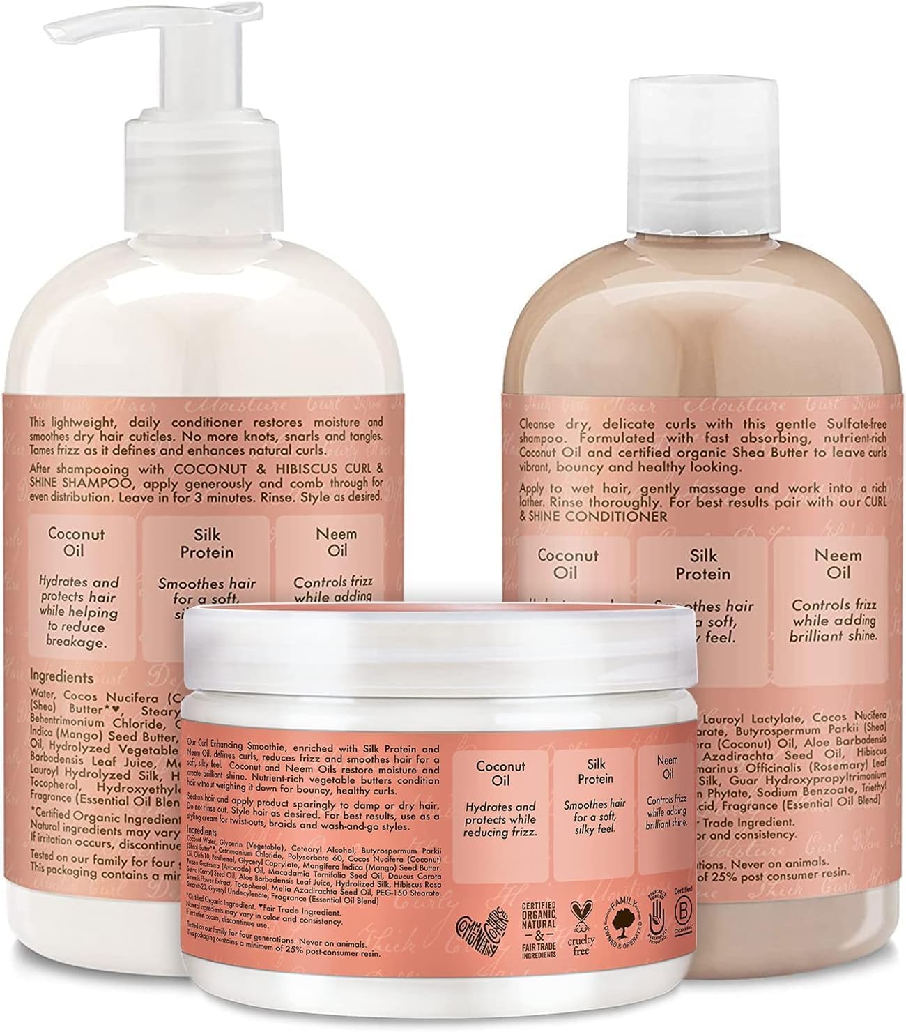 Shea Moisture Coconut & Hibiscus Curl TRIO: Includes Curl & Shine Shampoo, Conditioner, and Curl Enhancing Smoothie - Image 2