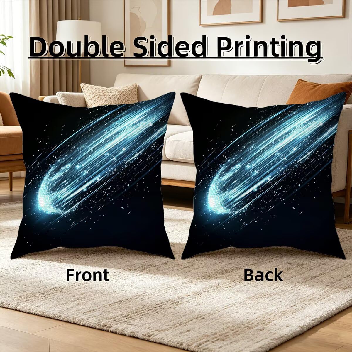 Federe Cuscino Divano 60x60 cm, Nero Cuscini per Divano da Esterno Set da 4, Lino Copricuscini Divanos Impermeabile, Copri Cuscini Meteora Motivo Fronte Retro Stampato per Giardino, Sofá, Balcón, G-1