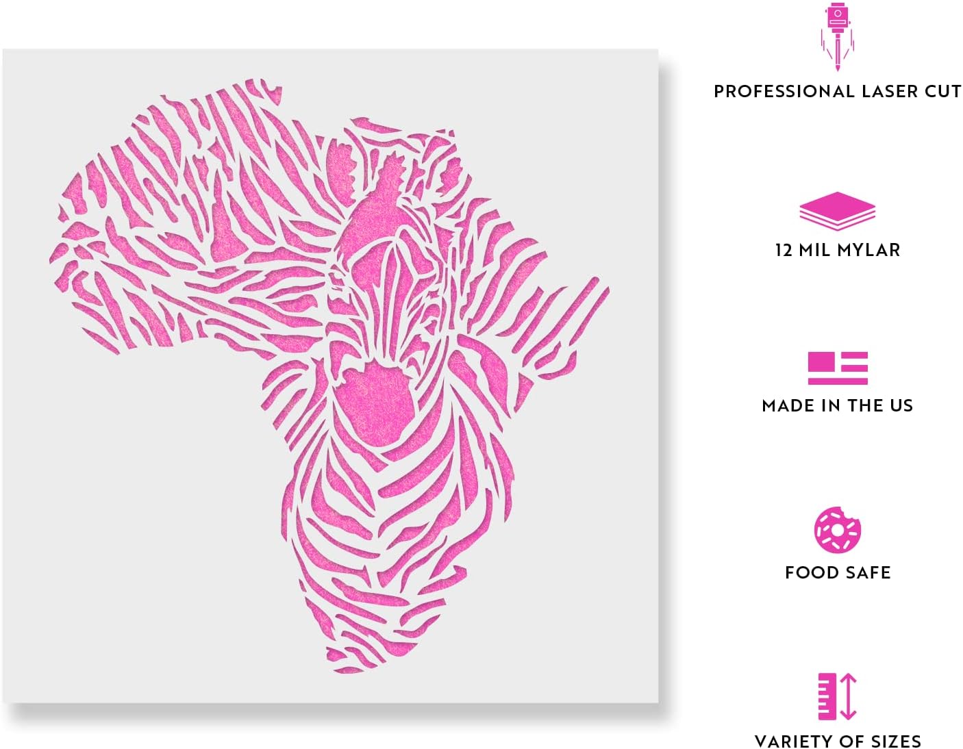 Africa Zebra Stencil - Wildlife Decor, Animal Stencil, Safari Stencil, Animals Stencils, Zebra Stencil