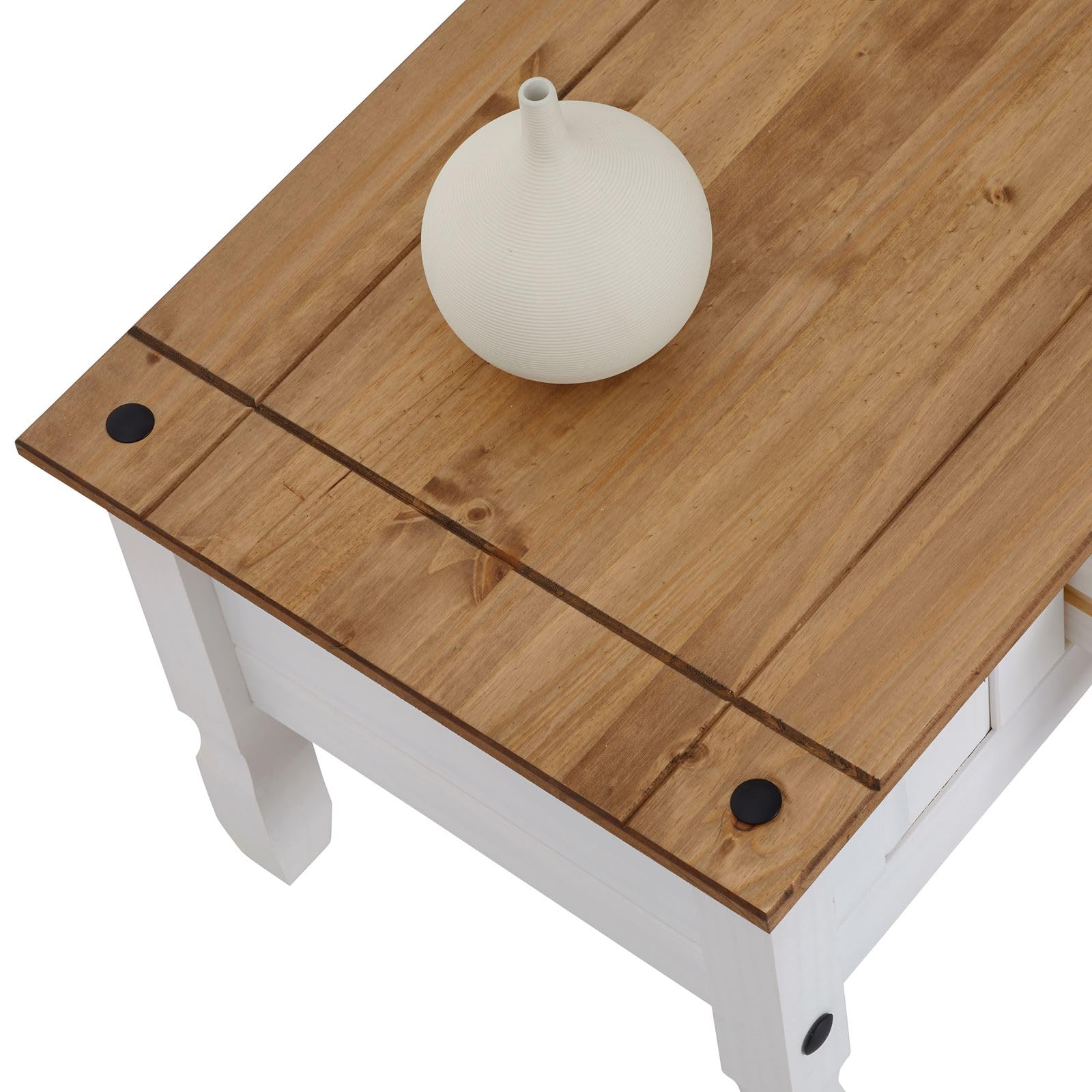 CARO-Möbel Couchtisch Campo im Mexiko-Stil Wohnzimmertisch Beistelltisch Kiefer massiv, braun/weiß lackiert mit 1 Schublade