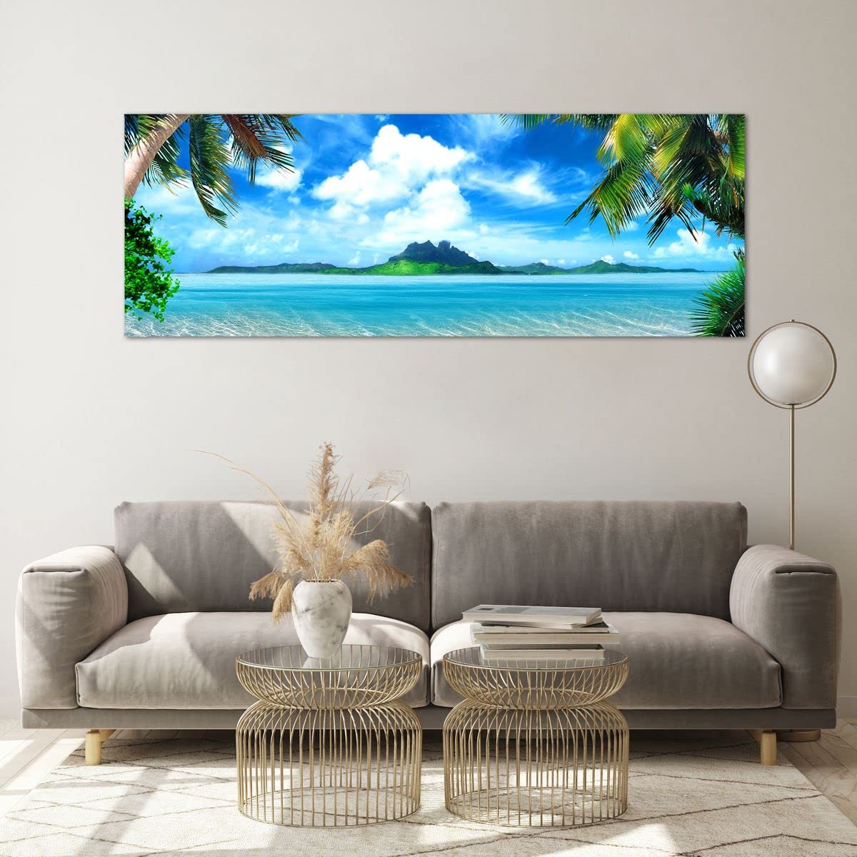 Papier Peint Intissé Panoramique Plage Palmiers Mer Paysage 368x254 cm