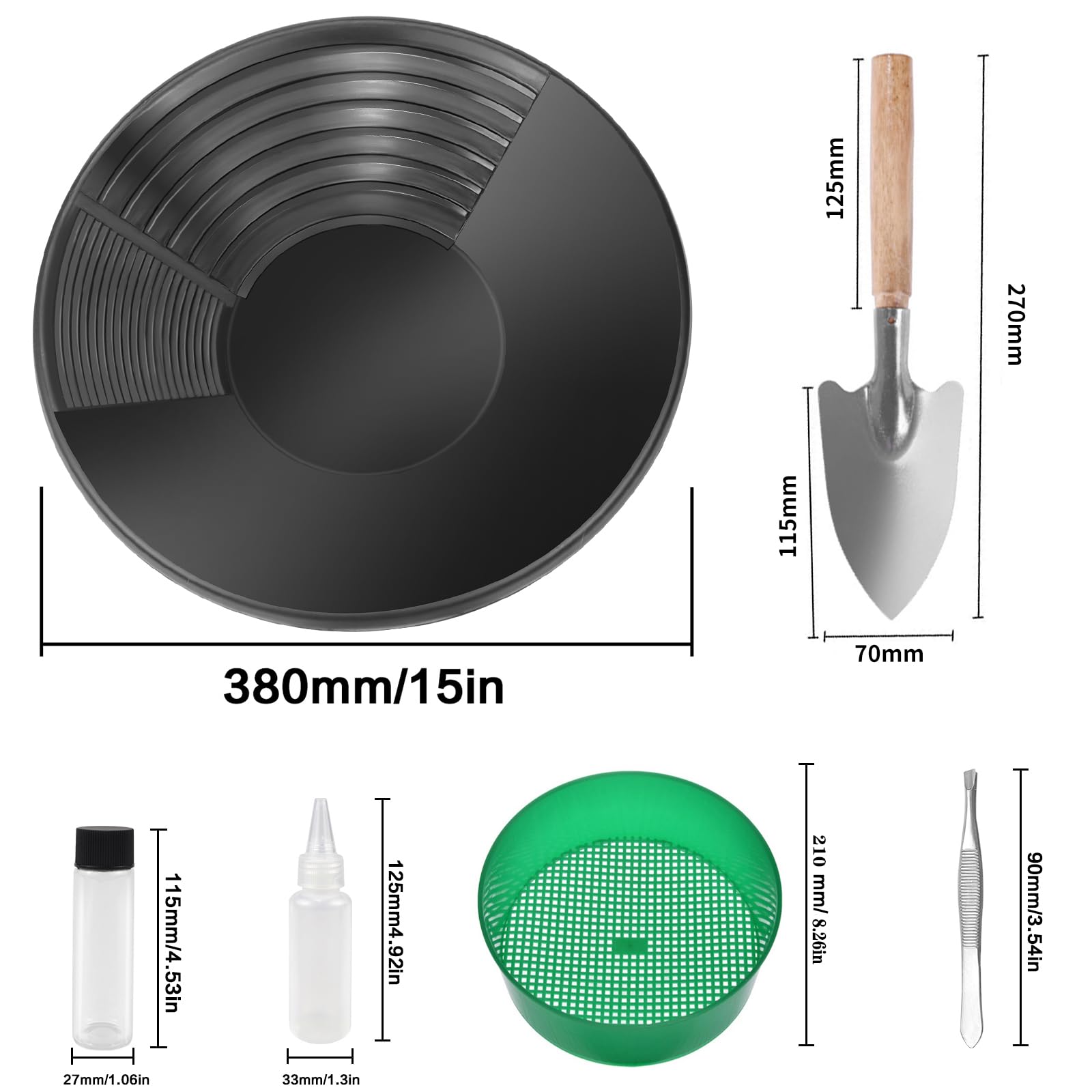 YSOOUA Batea de Oro Set Bandeja de Lavado de Oro Bateas para Buscar Oro 38,5 x 8,5cm Equipo Manual de Lavado de Oro para minería y prospección de Oro Sistema de Lavado de Oro Bandeja (Negro)