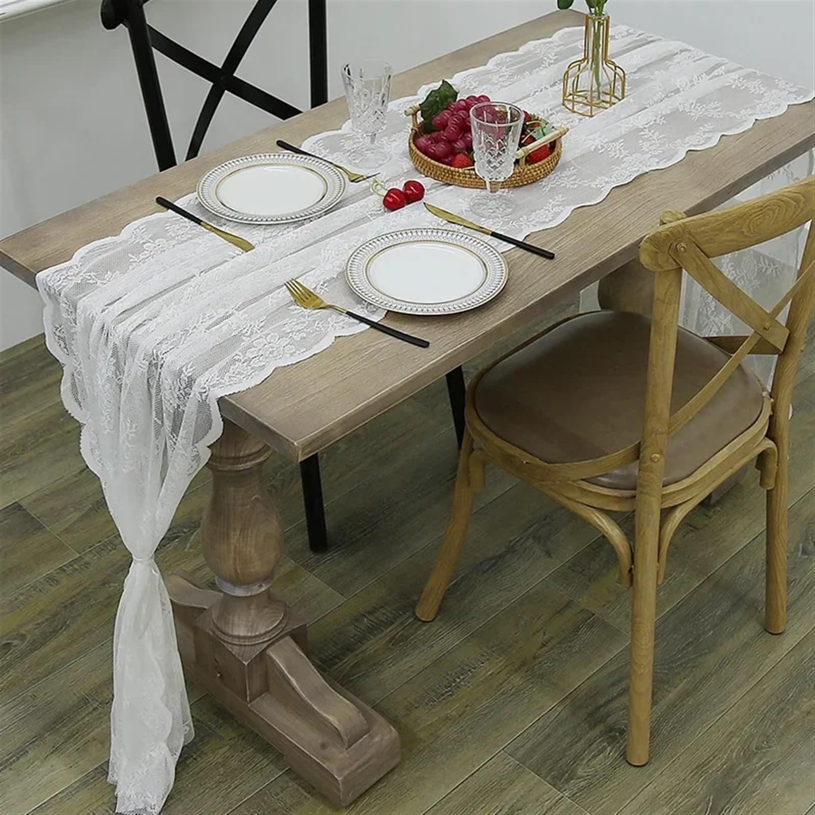 Elegant und luxuriös Rechteckiger Tischläufer aus Spitze, weißer Spitzenstoff, Tischdecke, 76,2 x 303,4 cm, Tischdecke mit Blumenstickerei, Vintage-Hochzeitsdekor