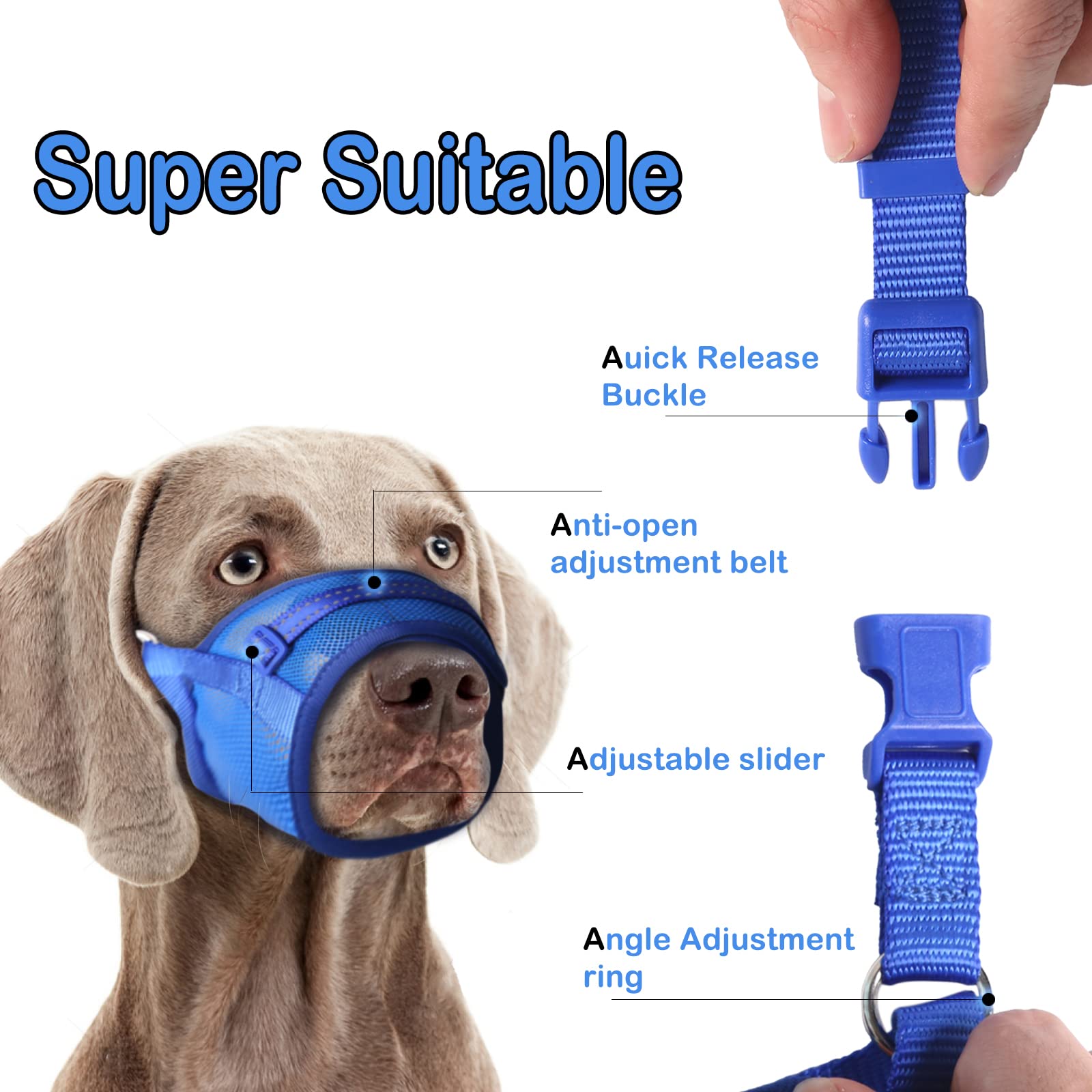 Bozal Ajustable Para Perros Grandes - Malla Transpirable, Antiladridos Y Antimordeduras, Con Bandas Reflectantes, Talla M
