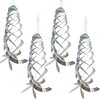 4Pcs Bird Repellent Spiral Reflectors-15.8 Inch Hanging Reflective Bird Deterrent Device for Drive Birds Woodpeckers Pigeons Geese Away from The House Garden Swimming Pool