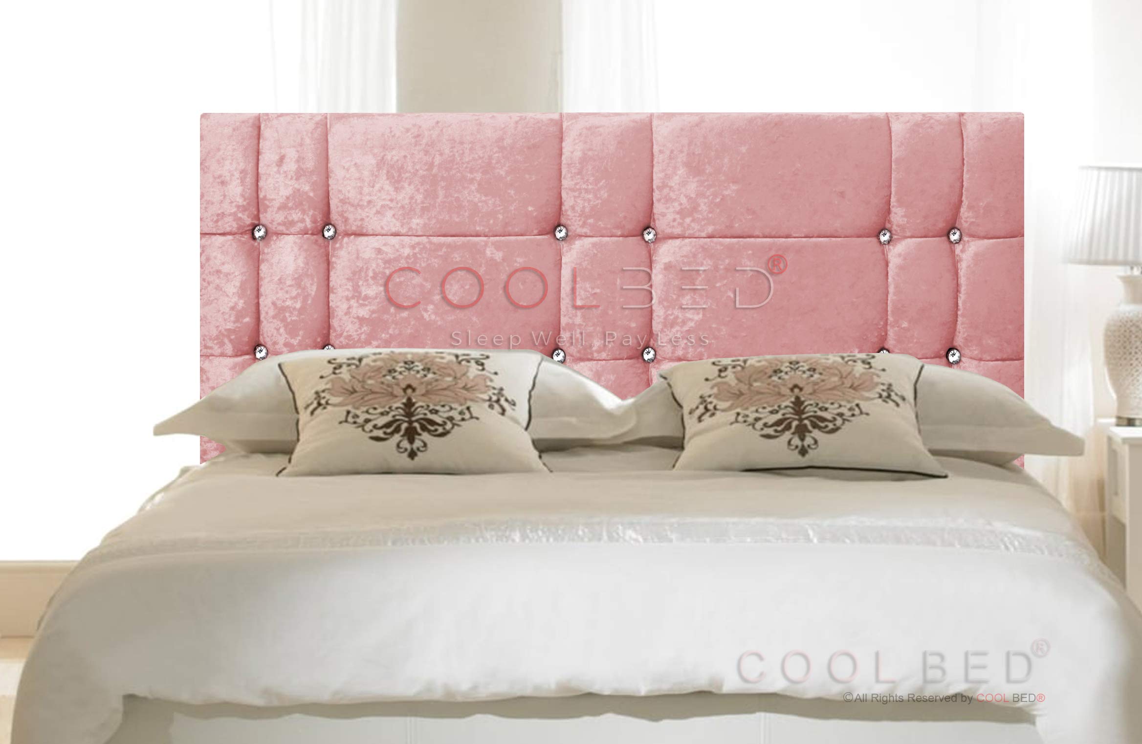 CRUSHED VELVET 26" ATLANTA HEADBOARD FOR DIVAN BED BASE (Pink, 4FT6 - DOUBLE)