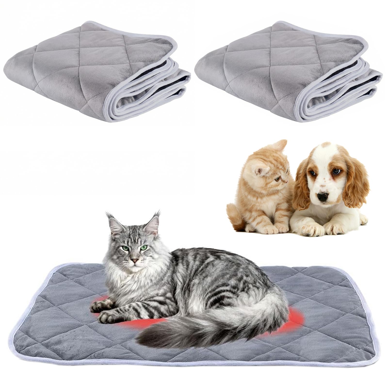 Lot de 2 Tapis Auto Chauffant pour Chats et Chiens, Couverture Chauffante pour Chat, Réfléchissant la Chaleur Corporelle, Lavable, Idéal pour Cage et Utilisation en IntéRieur