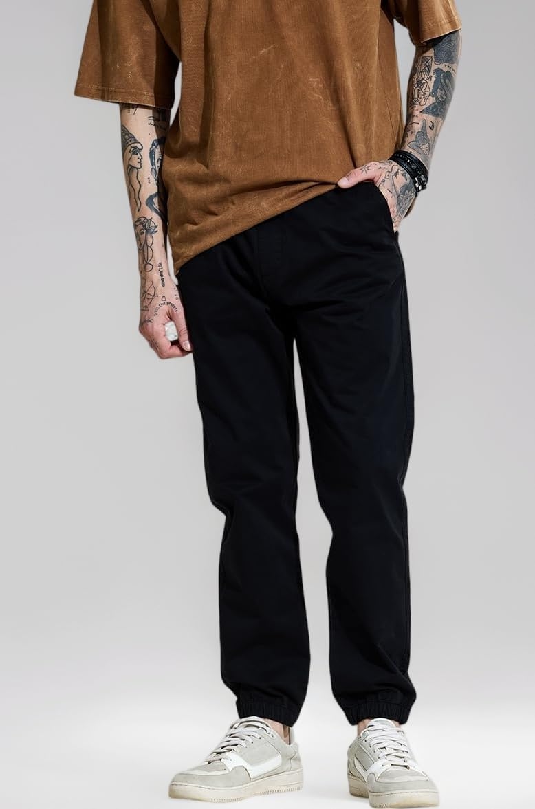 Men Joggers | Slim Fit Mid Rise Solid Pattern | Premium Cotton Blend with Elasticated Hem & Drawstring Closure | Casual & Street Wear for All Seasons