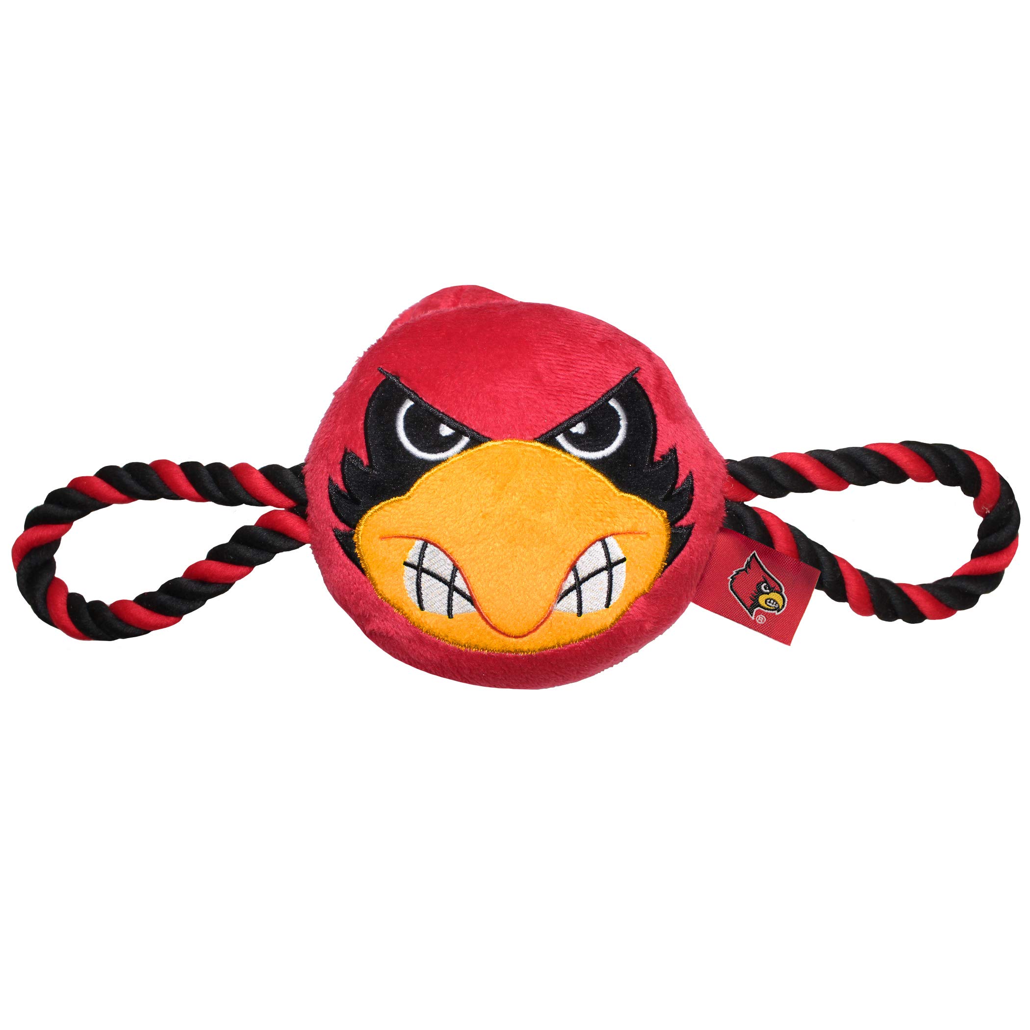 Pets First NCAA Louisville Cardinals Nylon Mascot Dog Toy with Tough Dog Ropes & Inner Squeaker in Bright Team Colors
