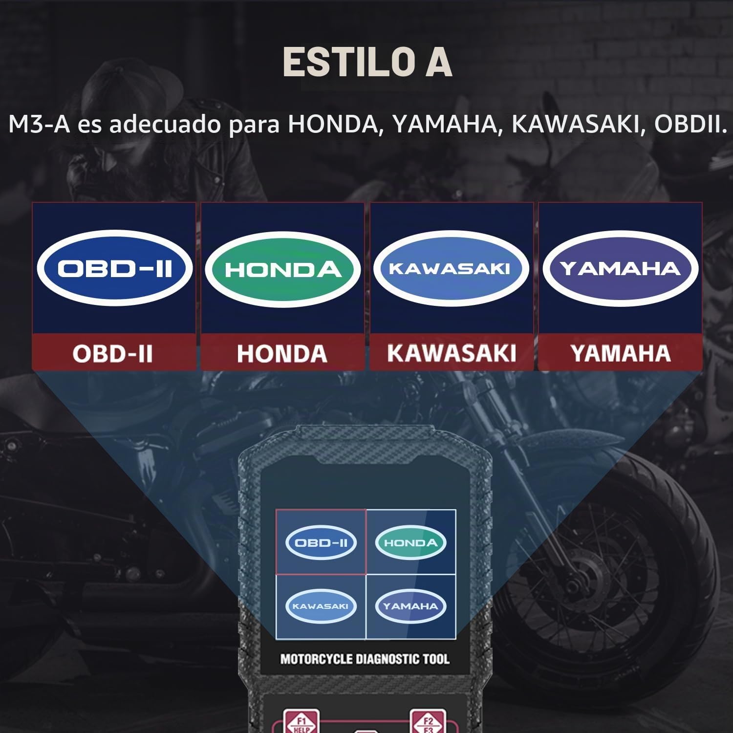M3-A Motocicleta de Diagnóstico Lector de Códigos de Motocicleta Escáner Herramienta de Diagnóstico de Motocicletas con la Prueba de Voltaje de Prueba rápida para Honda Yamaha Kawasaki OBDII