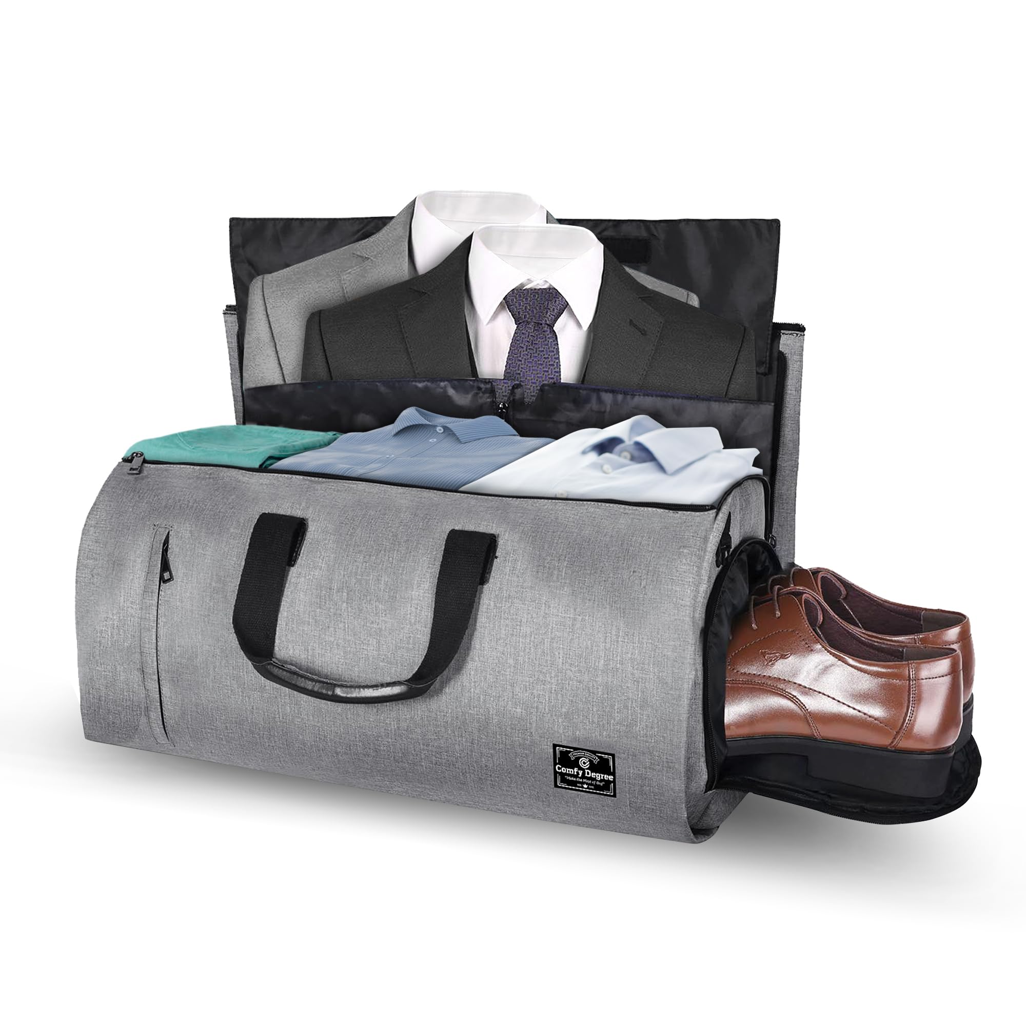 ComfyDegree Bolsas de Viaje Portatrajes de Viaje Portátil, Bolsa de Viaje Plegable Ideal para Negocios Hombres Mujeres, Bolsa de Deporte con Compartimentos para Zapatos y Correa Ajustable (Gris)