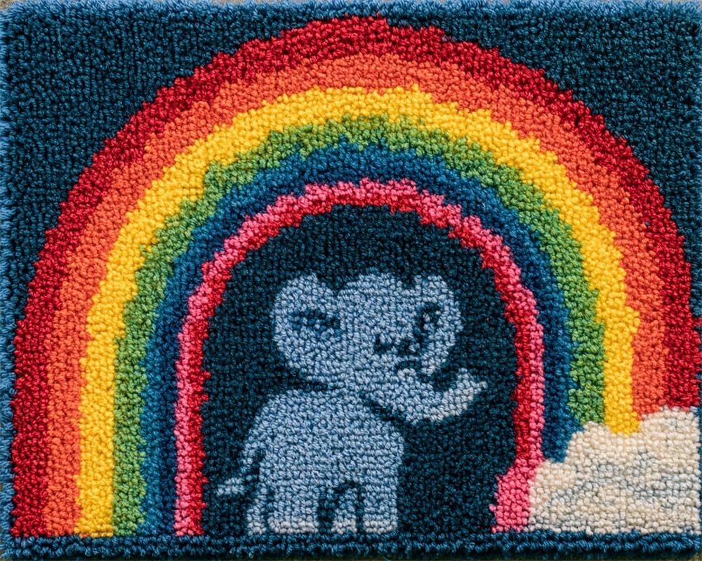 FWRTYCB Latch Hook Rug Kit Little Elephant Under a Rainbow